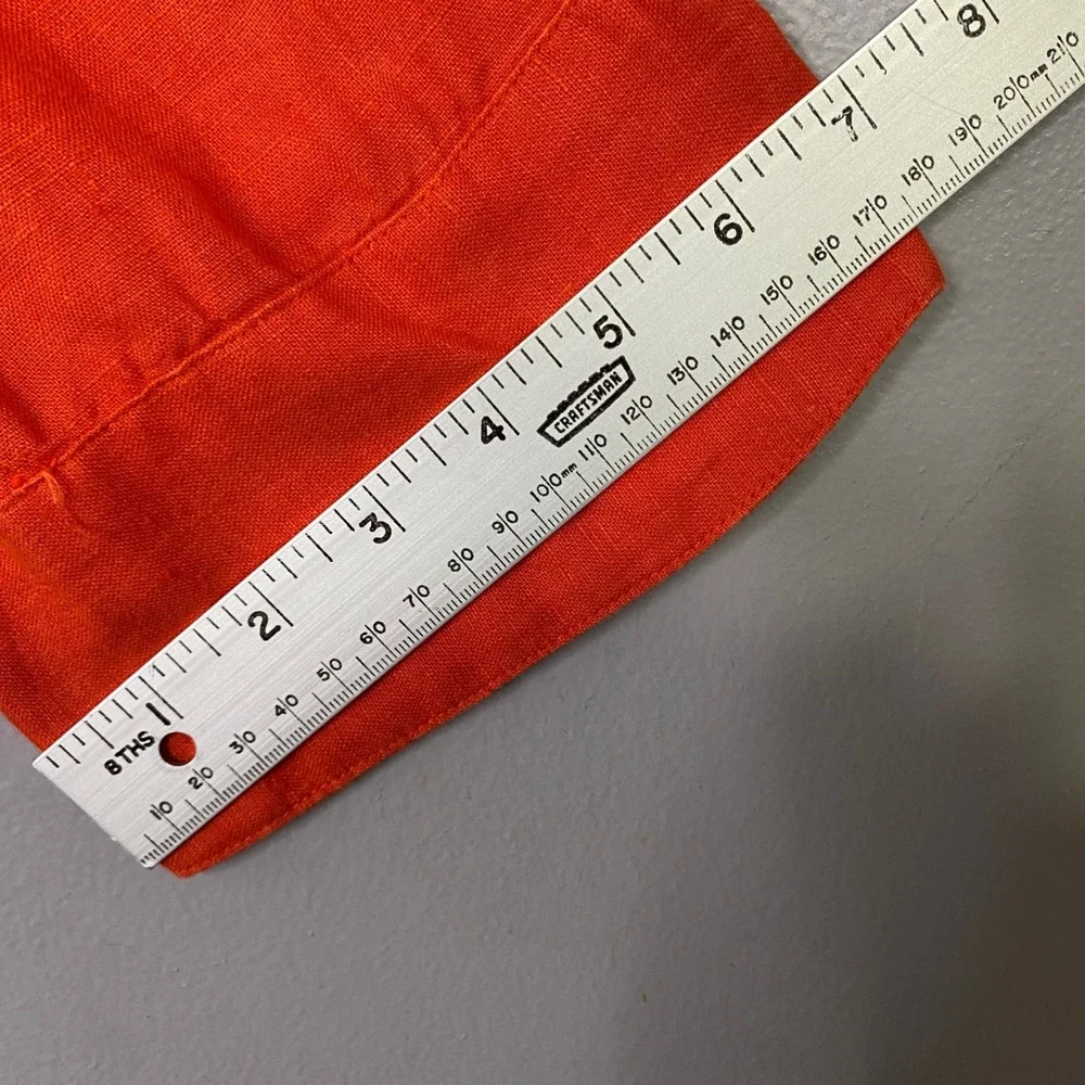 J.Crew Womens Orange 100% Linen Band Collar 3/4‎ Sleeve Tunic Blouse Medium